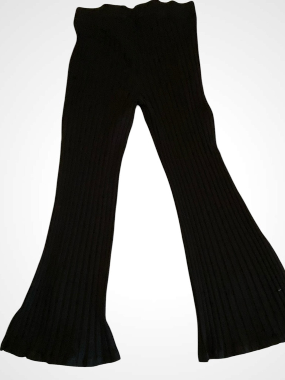 Eileen Fisher Black Ribbed Wide-Leg Cropped Pants with Side Slits NWOT Size M - Picture 6 of 14